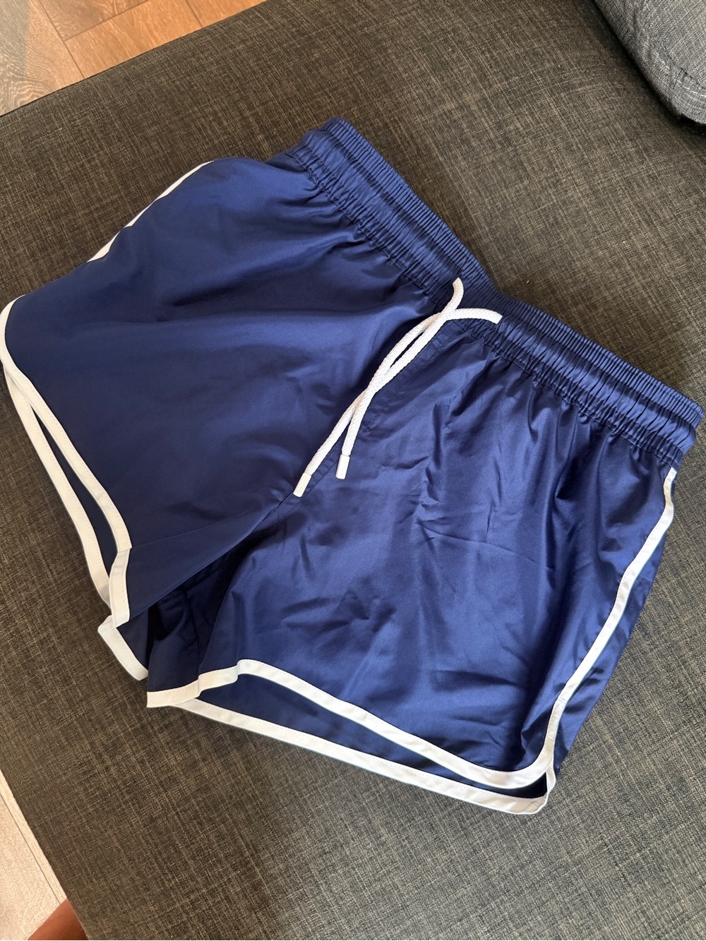Vilebrequin Swim Trunks, Size S ,Navy Athletic Drawstring Shorts with White Trim